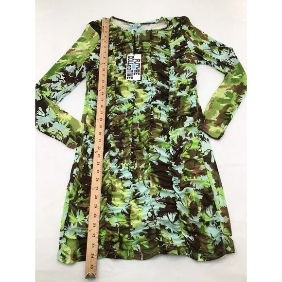 Future Collective Green Floral Print Ruched Bodycon Dress Womens Size Large - Picture 4 of 6